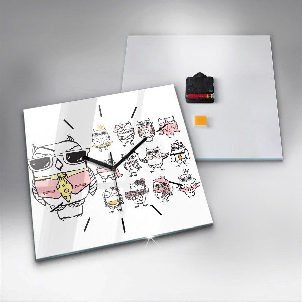 Štvorcové hodiny Vintage plagát so sovami