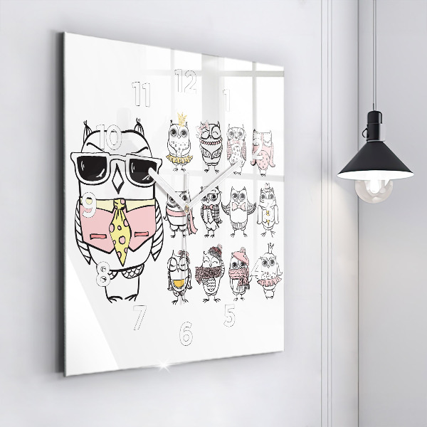 Štvorcové hodiny Vintage plagát so sovami