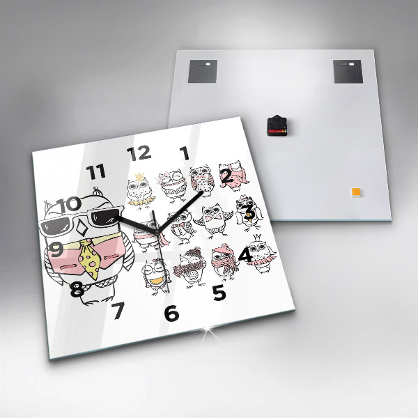 Štvorcové hodiny Vintage plagát so sovami