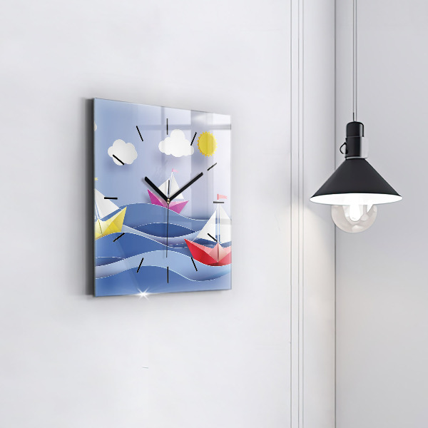 Štvorcové hodiny Farebné origami plachetnice