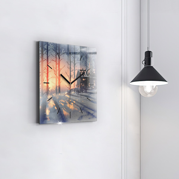 Štvorcové hodiny Zimná krajina stromov