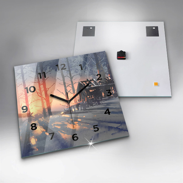 Štvorcové hodiny Zimná krajina stromov