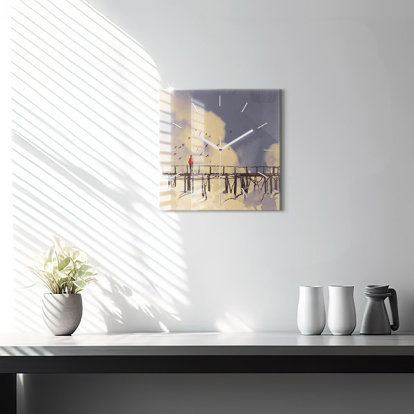 Štvorcové hodiny Muž na starom moste