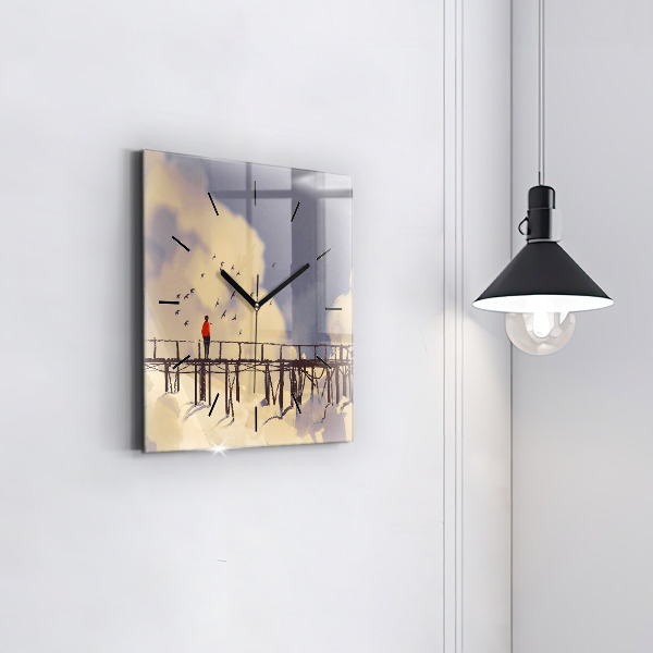 Štvorcové hodiny Muž na starom moste