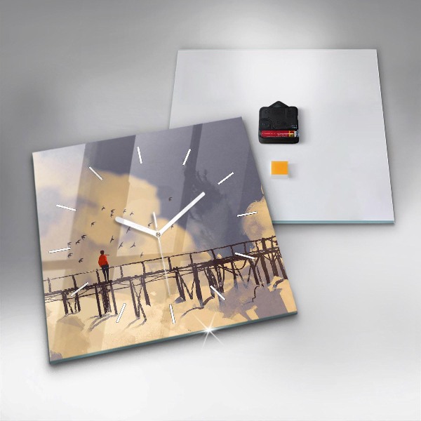 Štvorcové hodiny Muž na starom moste