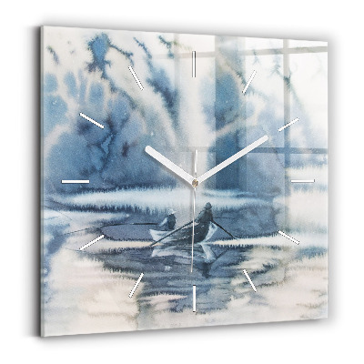 Štvorcové hodiny Rybár na jazere