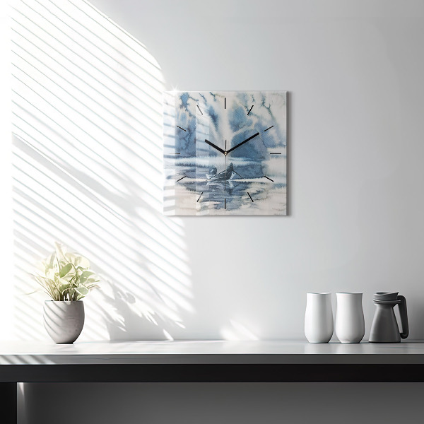 Štvorcové hodiny Rybár na jazere