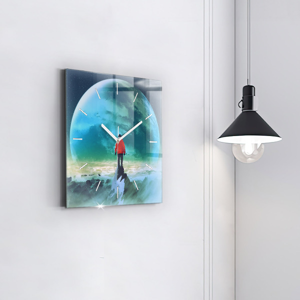 Štvorcové hodiny Muž na Mesiaci