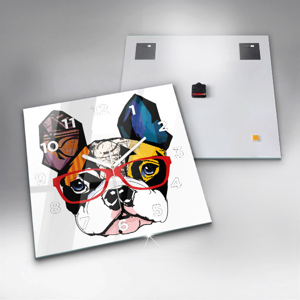 Štvorcové hodiny Francúzsky buldoček s okuliarmi