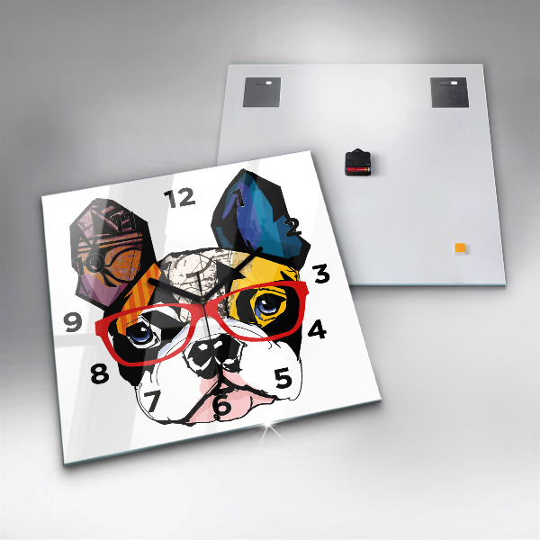 Štvorcové hodiny Francúzsky buldoček s okuliarmi