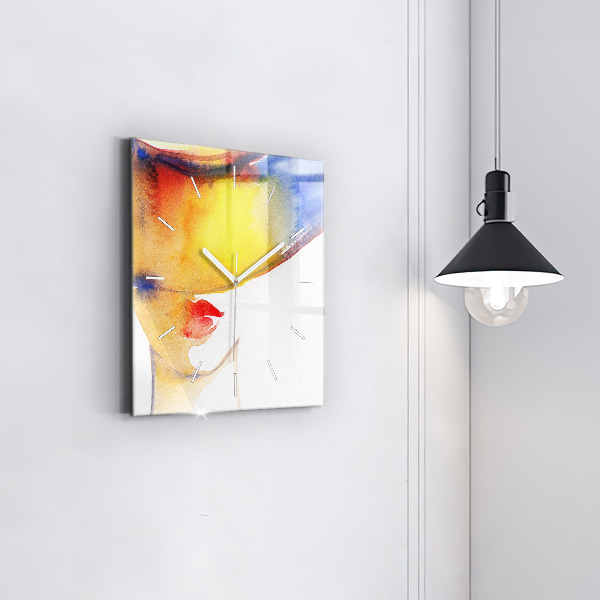 Štvorcové hodiny Žena v klobúku