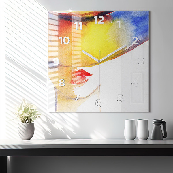 Štvorcové hodiny Žena v klobúku