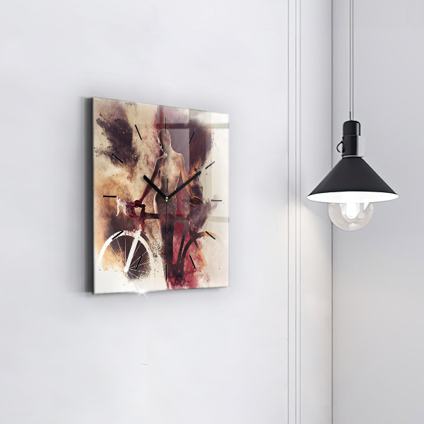 Štvorcové hodiny Žena a bicykel