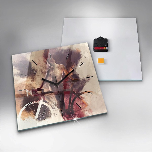 Štvorcové hodiny Žena a bicykel