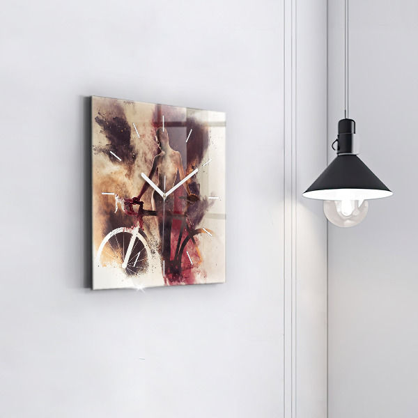 Štvorcové hodiny Žena a bicykel