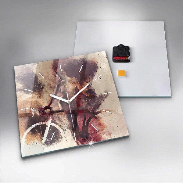 Štvorcové hodiny Žena a bicykel