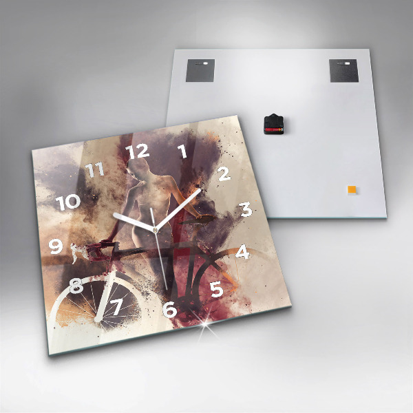 Štvorcové hodiny Žena a bicykel