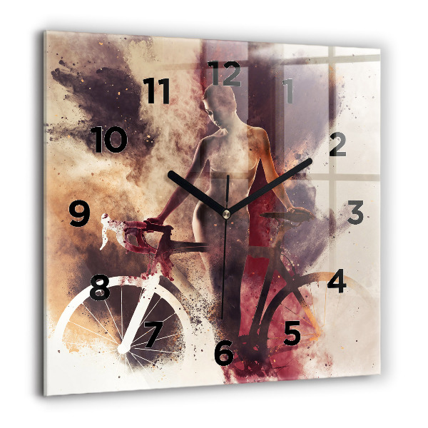 Štvorcové hodiny Žena a bicykel