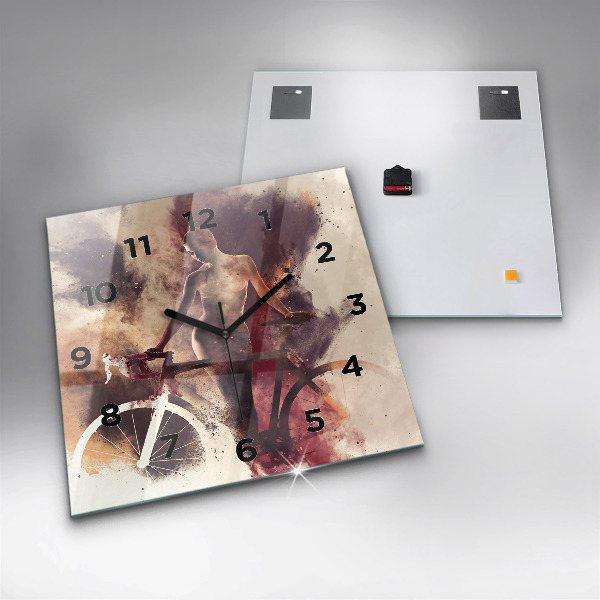 Štvorcové hodiny Žena a bicykel