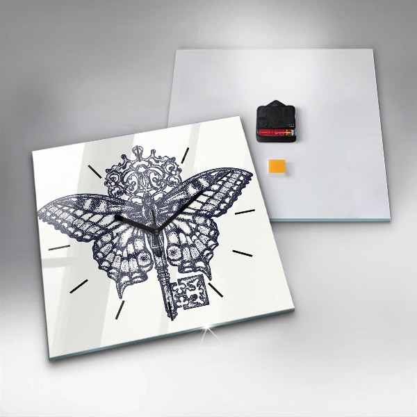 Štvorcové hodiny Motýľ a kľúč - boho štýl