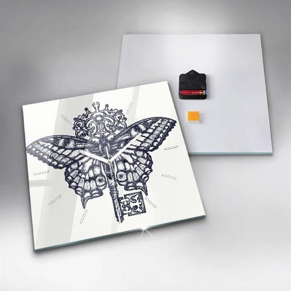 Štvorcové hodiny Motýľ a kľúč - boho štýl