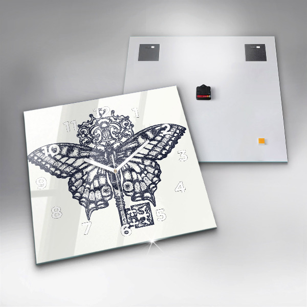 Štvorcové hodiny Motýľ a kľúč - boho štýl