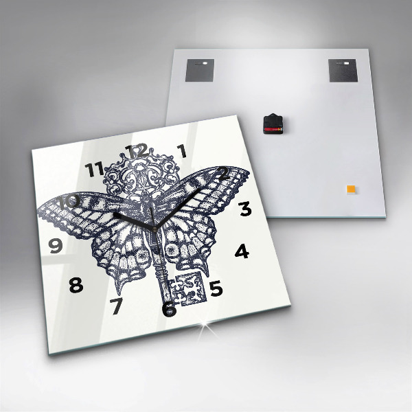 Štvorcové hodiny Motýľ a kľúč - boho štýl