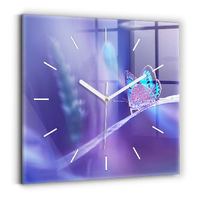 Štvorcové hodiny Motýľ na tráve