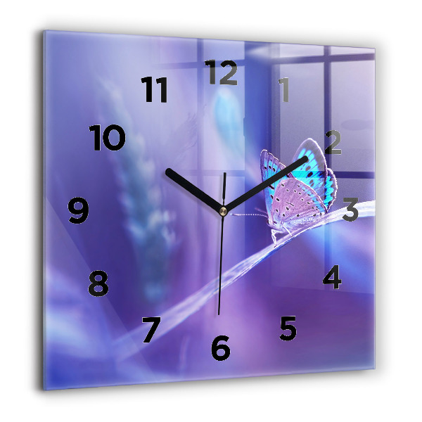 Štvorcové hodiny Motýľ na tráve