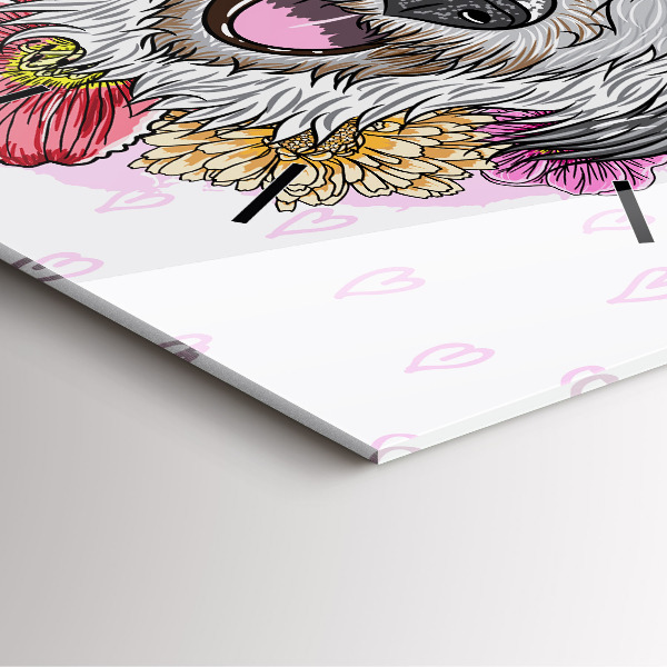 Štvorcové hodiny Šťastný pes v kvetoch