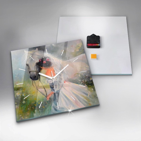 Štvorcové hodiny Krásna žena s koňom