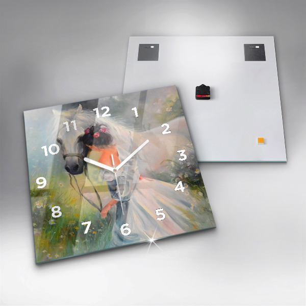 Štvorcové hodiny Krásna žena s koňom