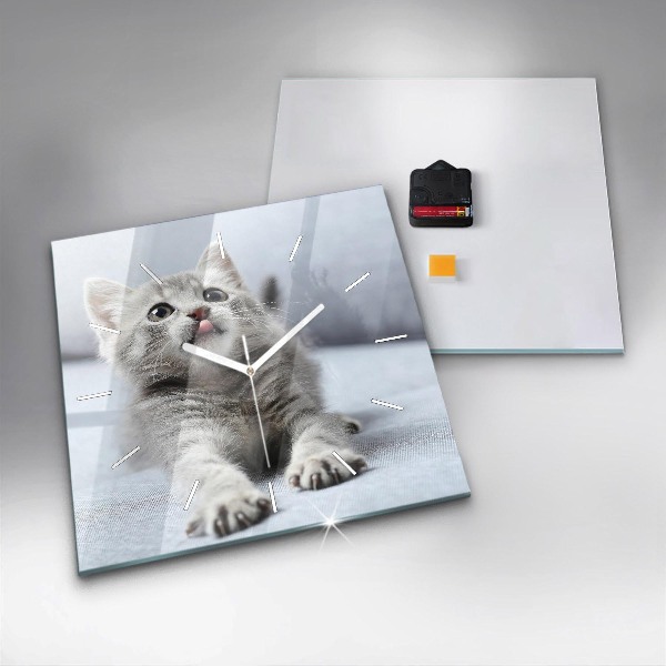 Štvorcové hodiny Mačka na gauči