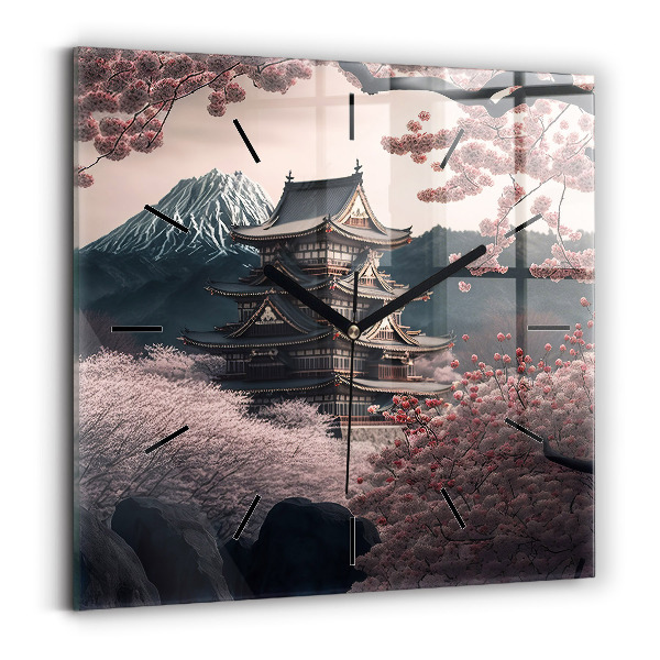 Štvorcové hodiny Veža a kvety v Ázii