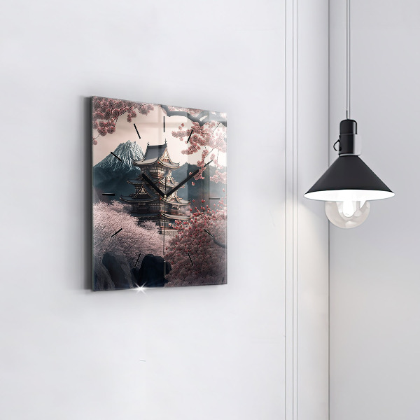 Štvorcové hodiny Veža a kvety v Ázii