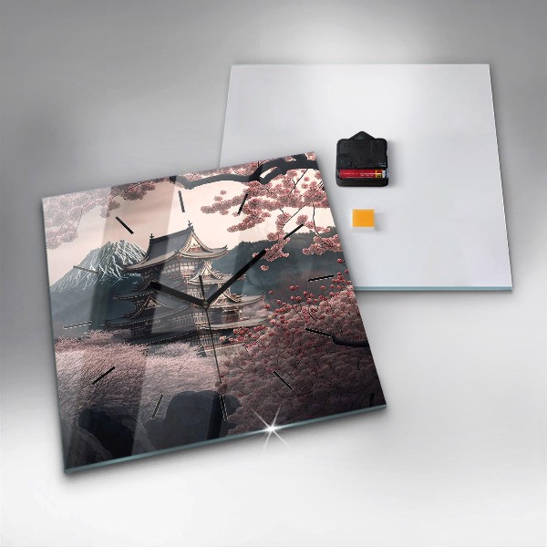 Štvorcové hodiny Veža a kvety v Ázii