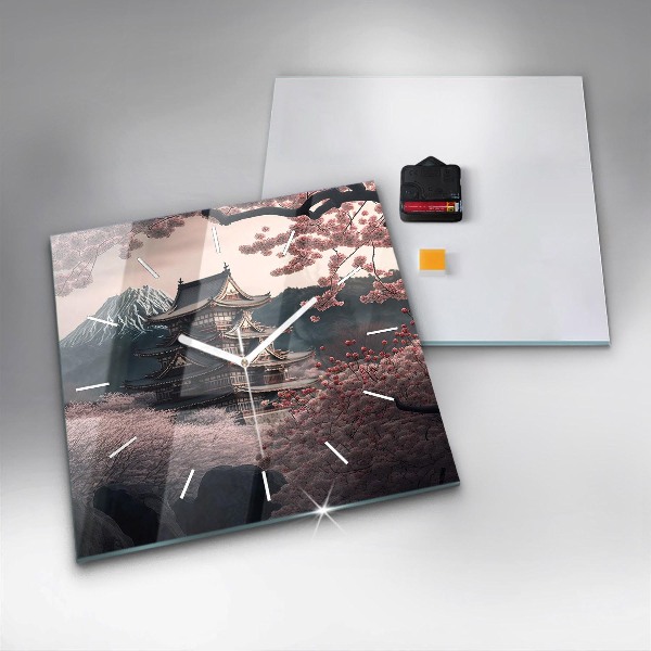 Štvorcové hodiny Veža a kvety v Ázii