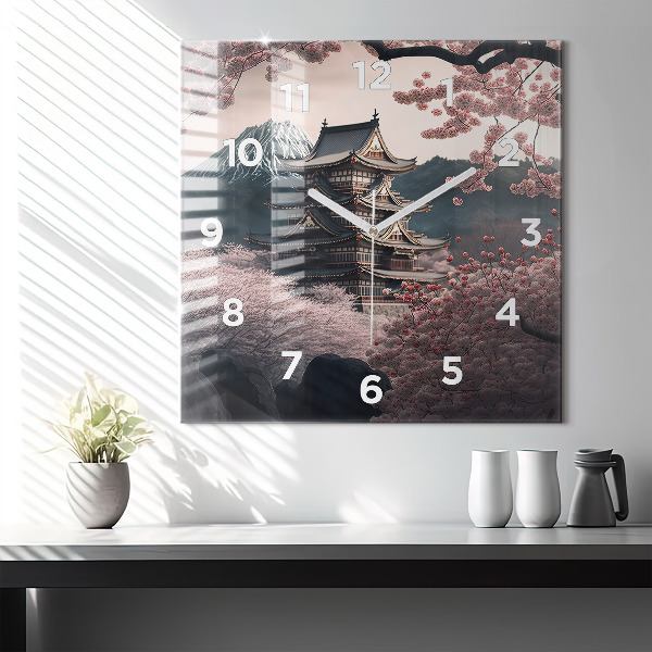 Štvorcové hodiny Veža a kvety v Ázii