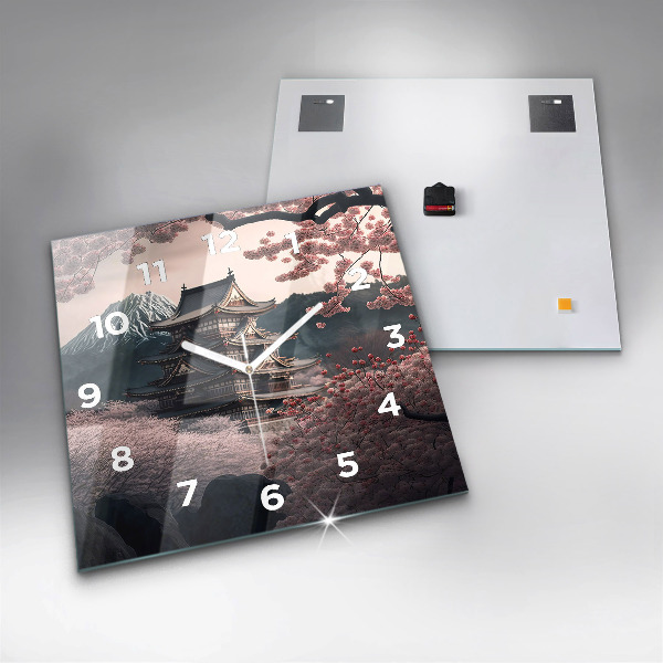 Štvorcové hodiny Veža a kvety v Ázii