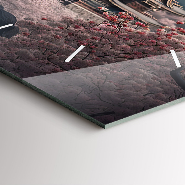 Štvorcové hodiny Veža a kvety v Ázii