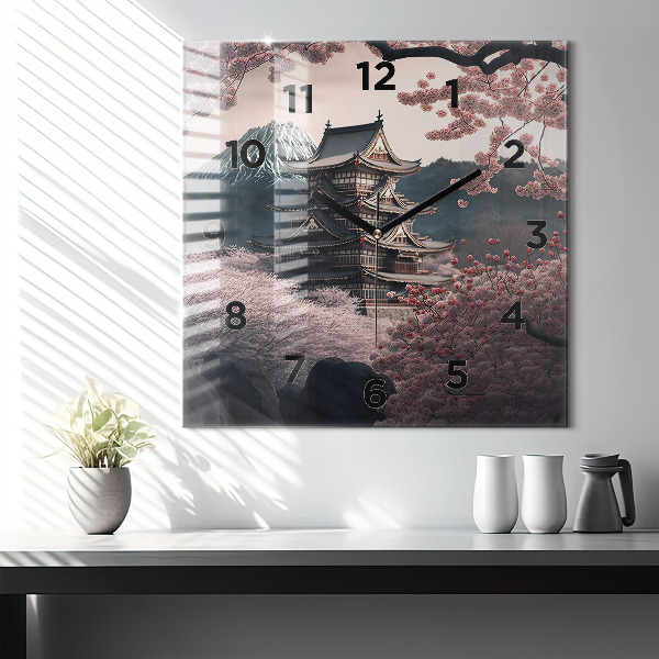 Štvorcové hodiny Veža a kvety v Ázii