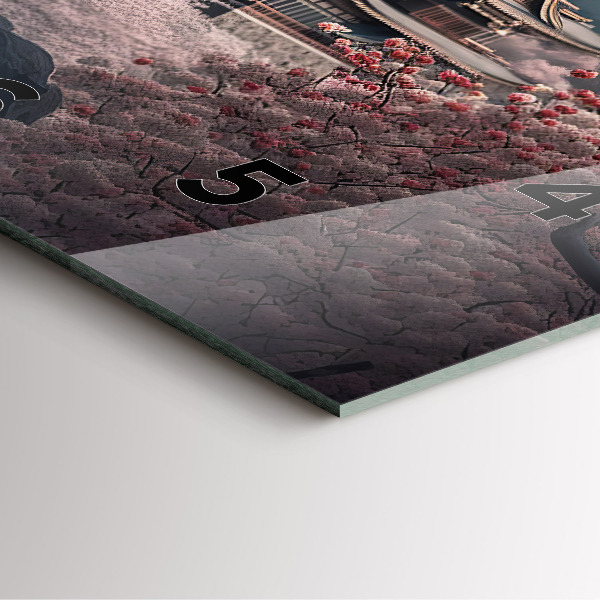 Štvorcové hodiny Veža a kvety v Ázii