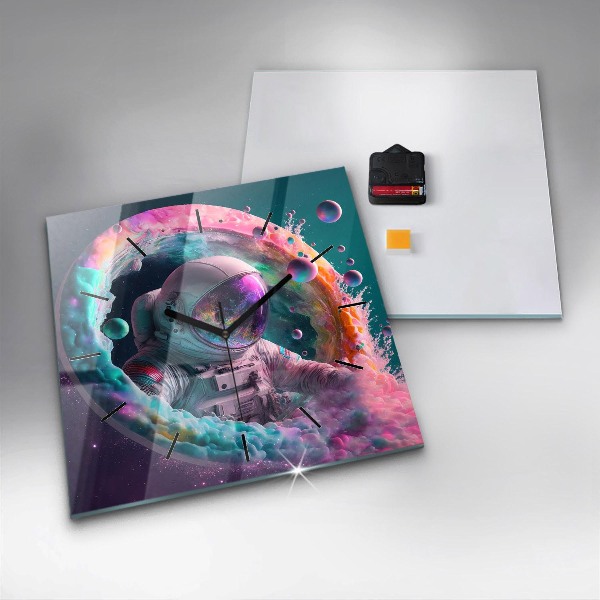 Štvorcové hodiny Kozmonaut a farebné oblaky