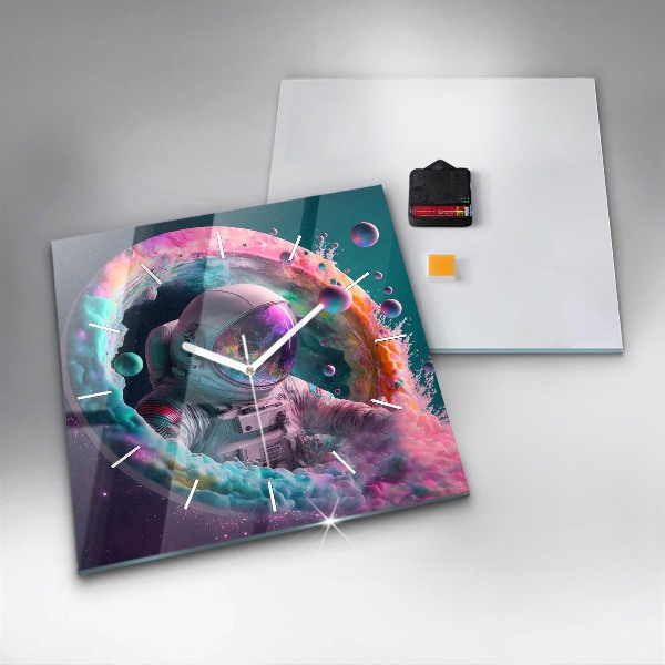 Štvorcové hodiny Kozmonaut a farebné oblaky