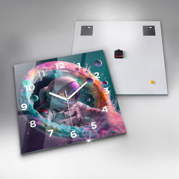 Štvorcové hodiny Kozmonaut a farebné oblaky