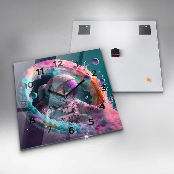 Štvorcové hodiny Kozmonaut a farebné oblaky