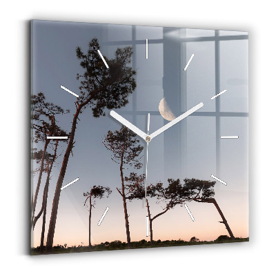 Štvorcové hodiny Polmesiac a stromy