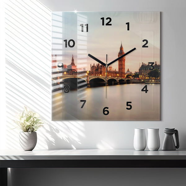 Štvorcové hodiny Panoráma Londýna Big Ben
