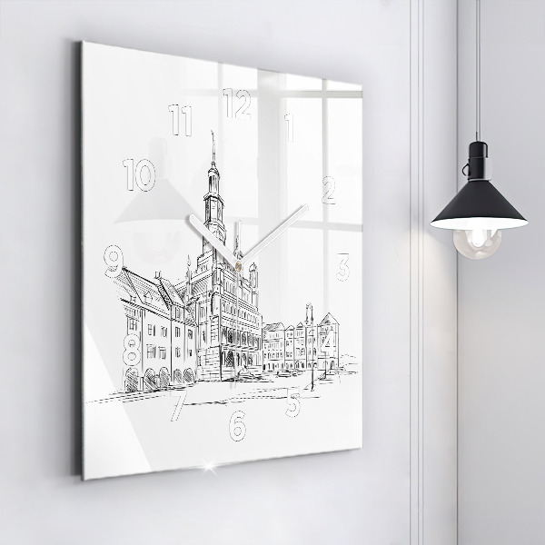 Štvorcové hodiny Náčrt starého mesta Poznaň