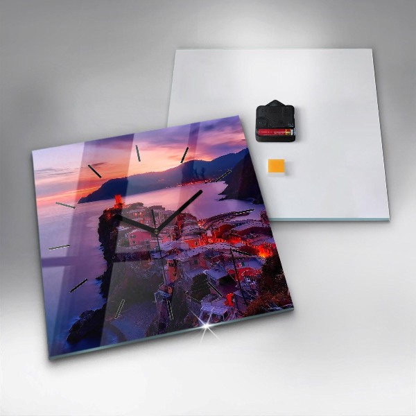 Štvorcové hodiny Domy pri jazere